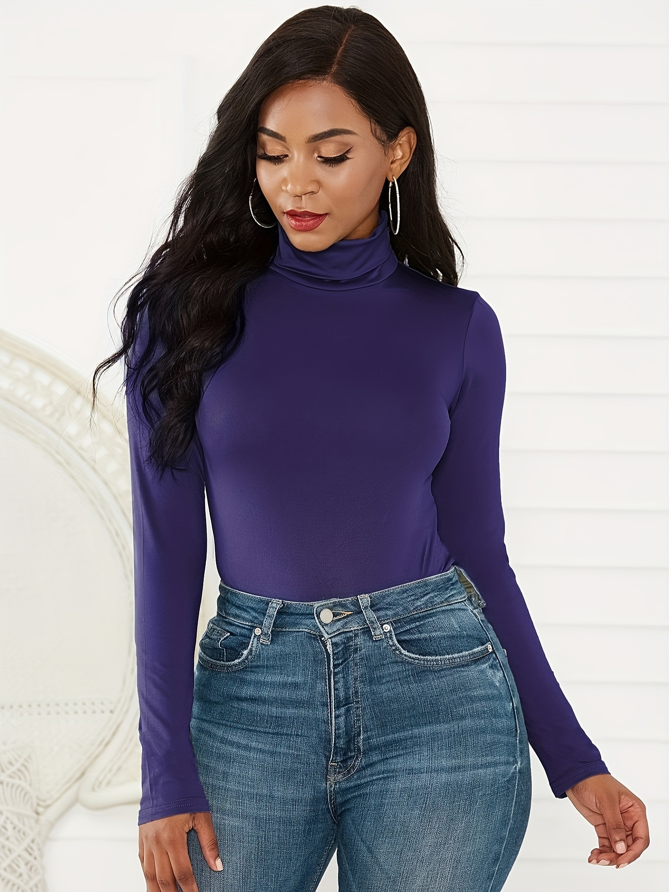 Navy blue mock turtleneck on sale women's