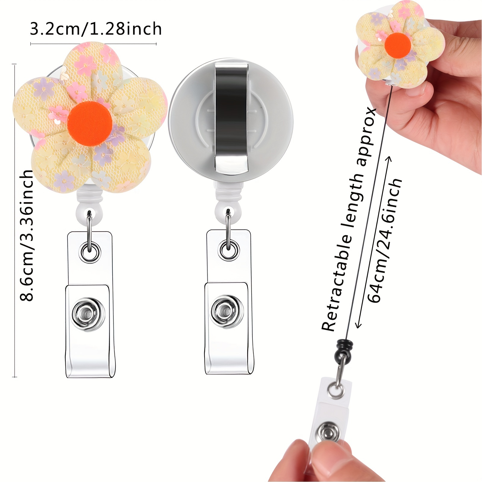 Juanooo Aesthetic Flower ID Lanyard Badge Holder & Retractable Badge Reel Clip Pink Cute Keychain Lanyard for Women Girls Teachers for ID Badges 