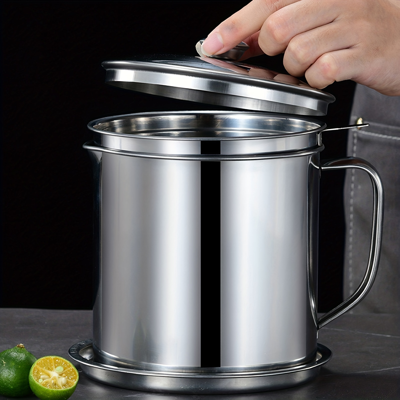 1pc Stainless Steel Bacon Grease Container With Strainer And Colander -  Easy Grease Storage And Hands-Food And Catering Tools, Free Grease Jar  Holder For Kitchen Cooking