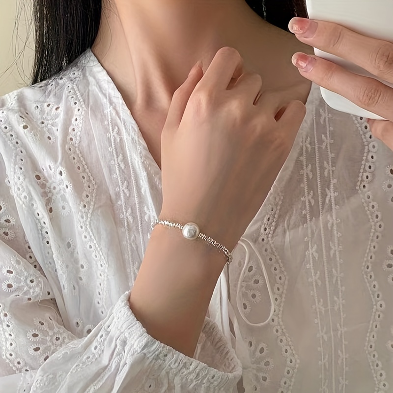 Electroplated Broken Silvery Pearl Bracelet, Irregular Cut Design