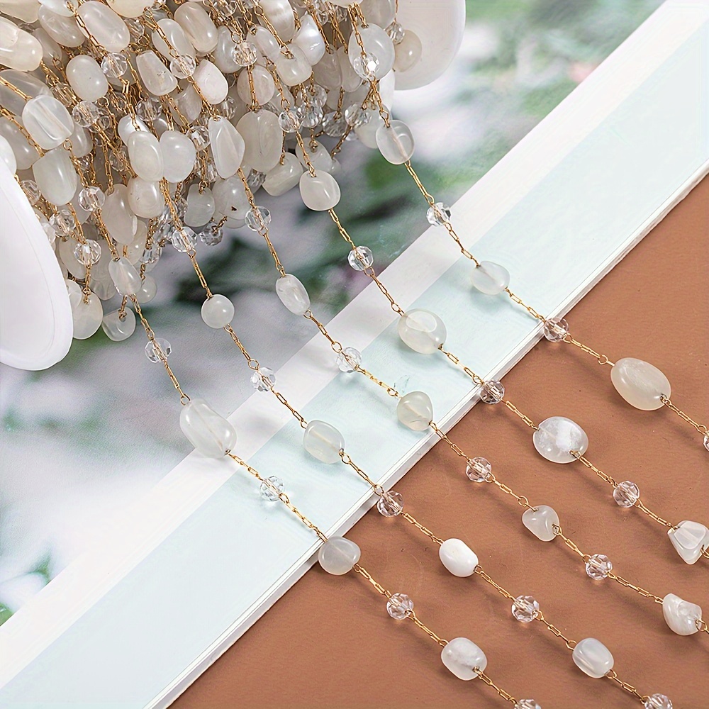 1meter Stainless Steel Natural Stone Beaded Chain For - Temu