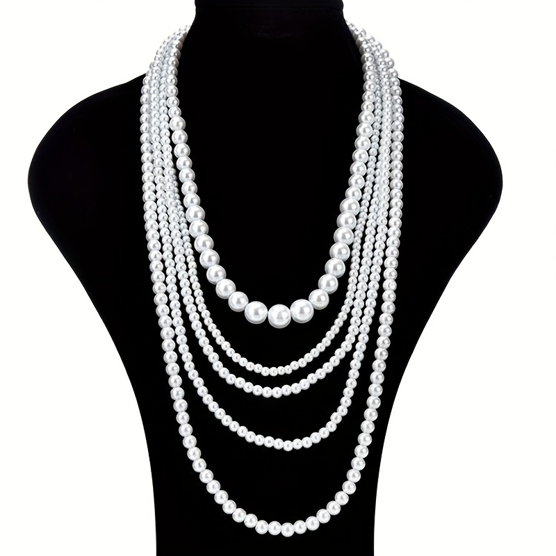 

Luxury Faux Pearls Beaded Multilayered Necklace Silver Plated Stylish Decorative Jewelry Ladies Neck Accessories