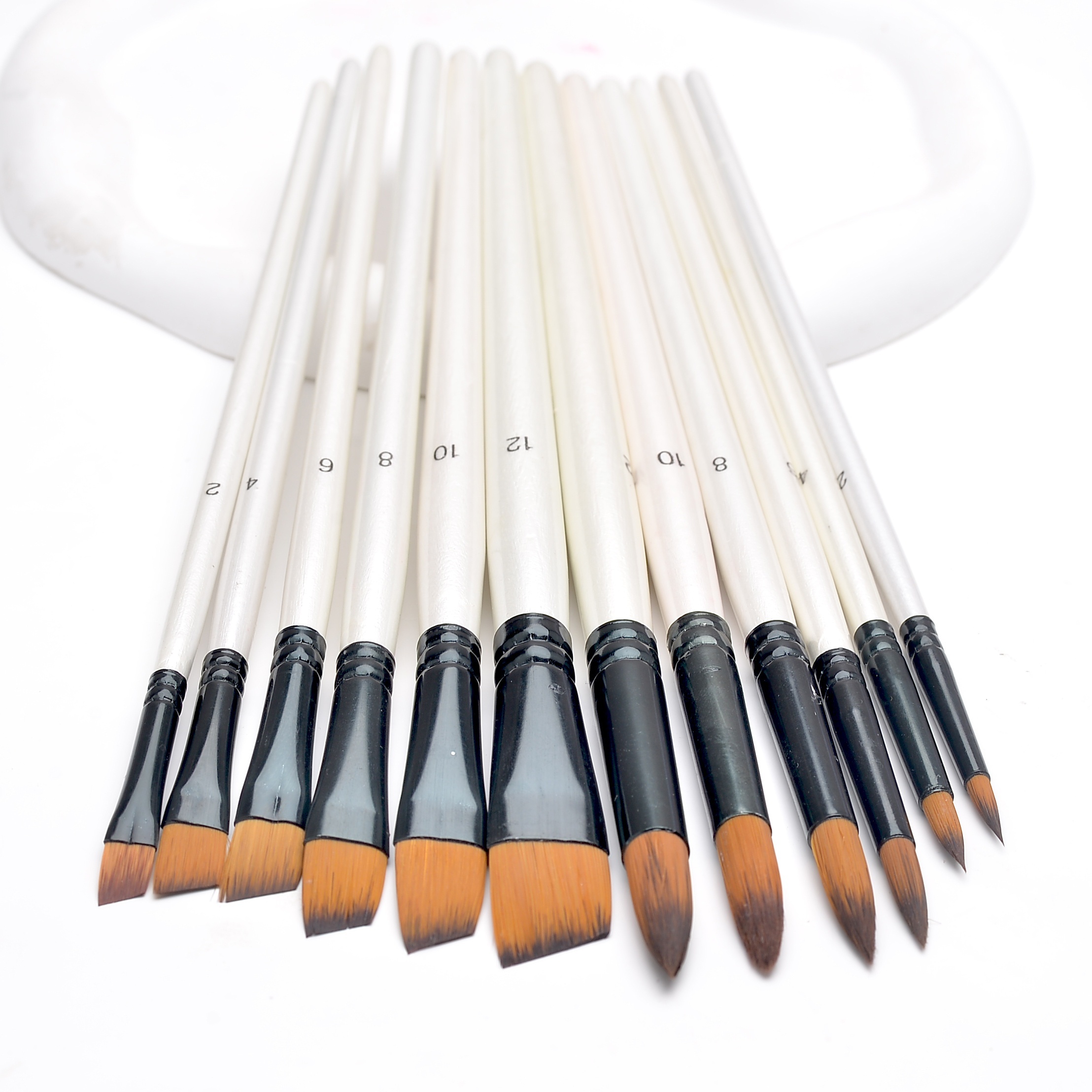 Round Shape Angular Head Artist Paint Brush Set White Nylon - Temu