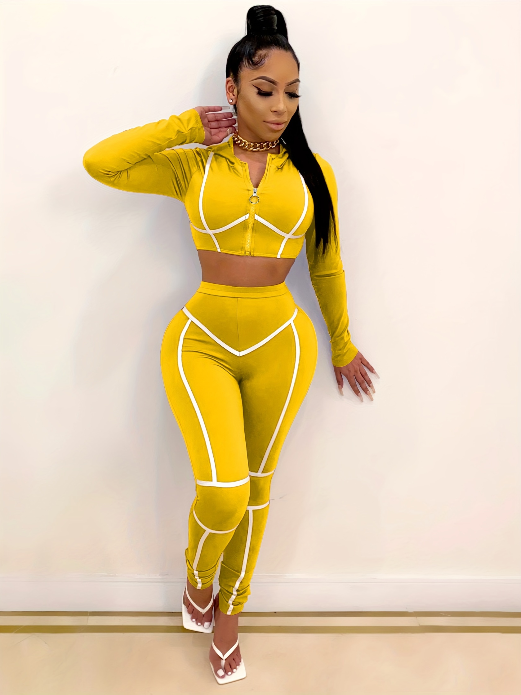 Yellow sub Trading - Cropped Zip Jacket + Boot-Cut Sweatpants Set