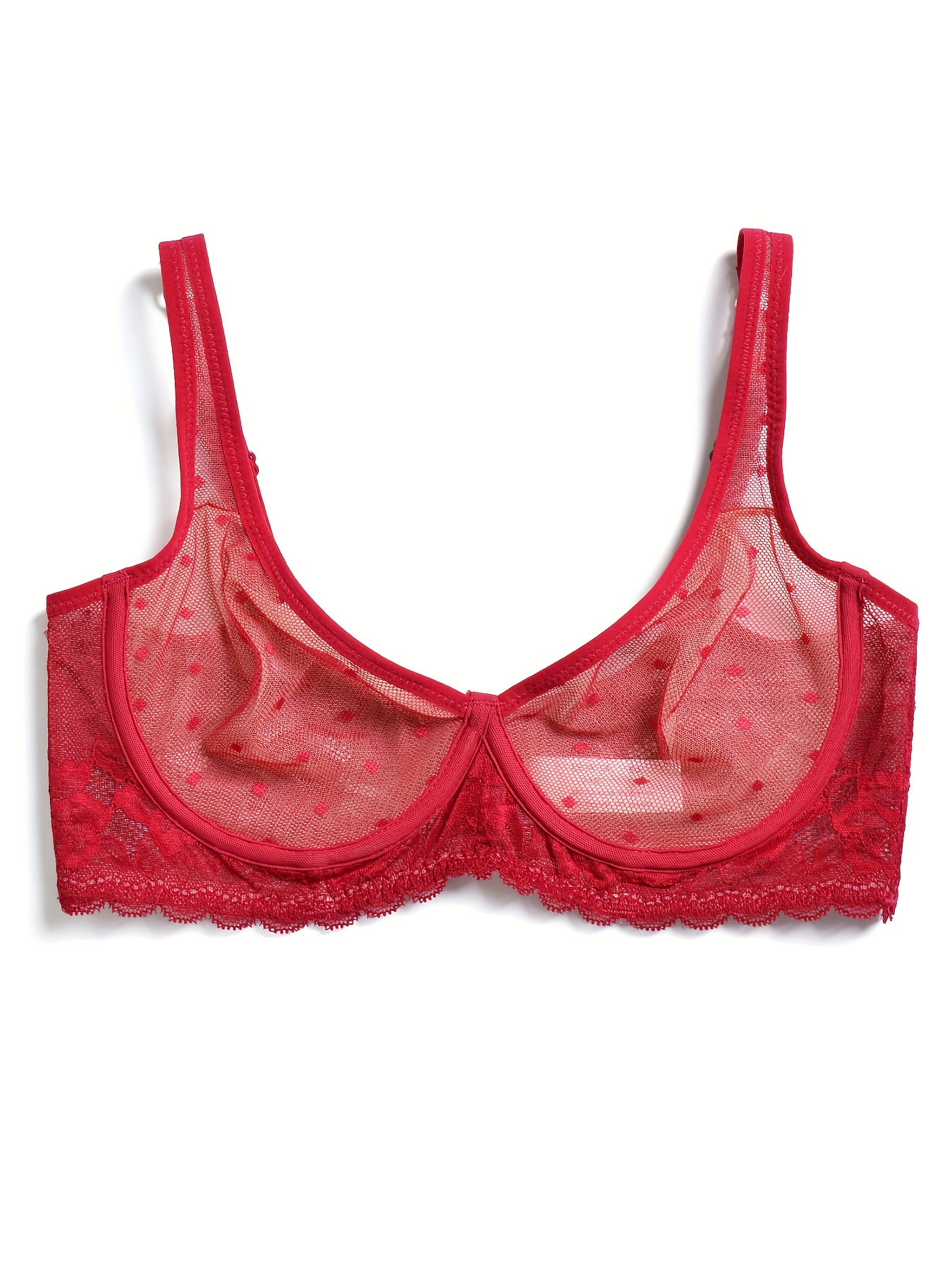 TOWED22 Bras,Women's Lace Balconette Bra See Sheer Underwire Plus Size  Unlined Bras Red,Large 