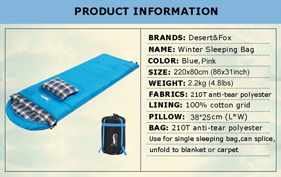 Desert&Fox Camping Sleeping Bag Lightweight 4 Season Warm & Cold Envelope  Backpacking Sleeping Bag for Outdoor