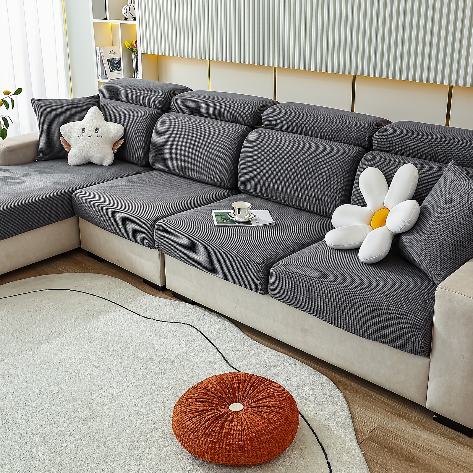 Funda para sofá de 4 plazas en forma de L, protector