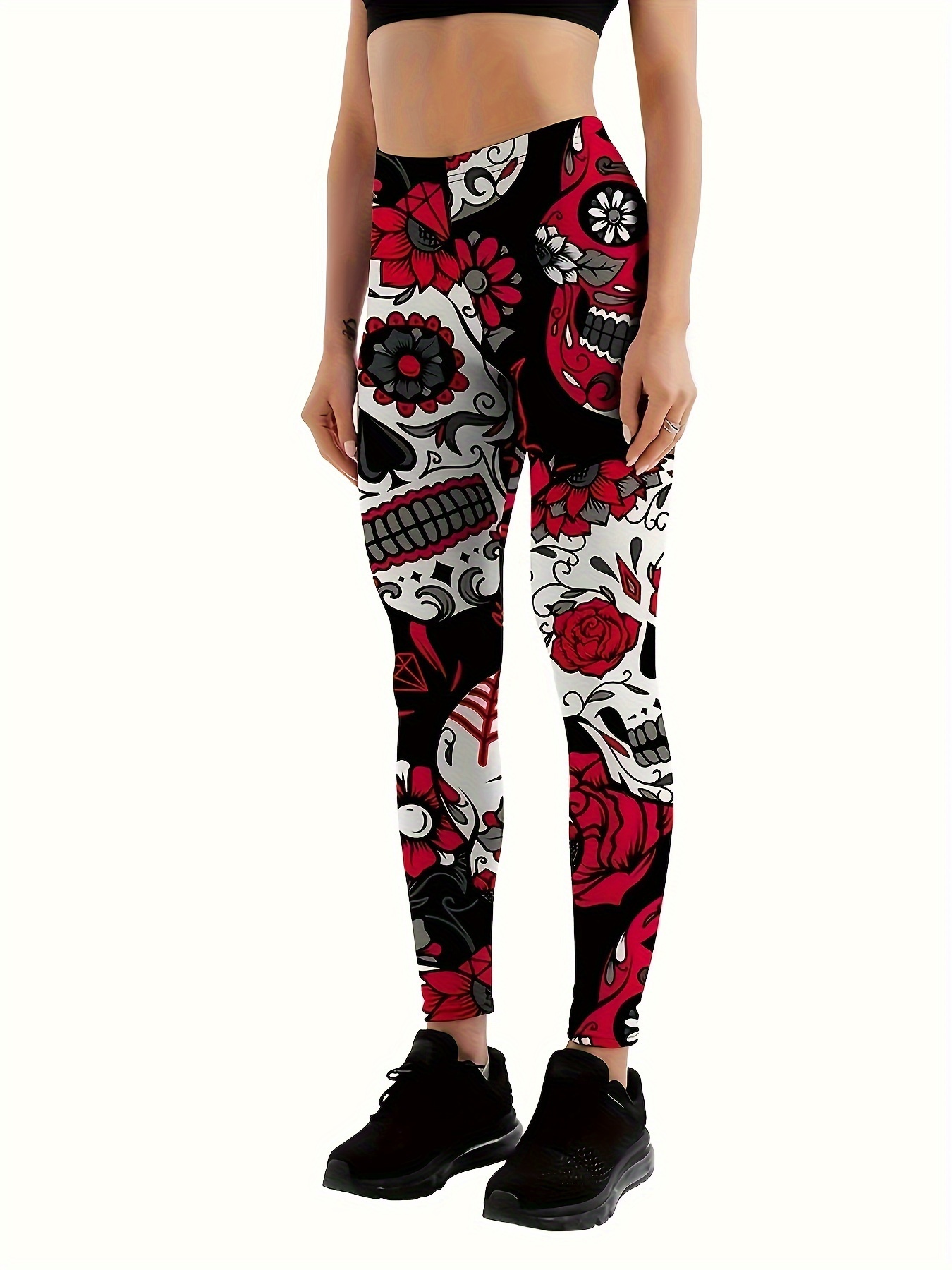 Skull Tiger Print Leggings Japanese Geisha Print Slim Casual - Temu