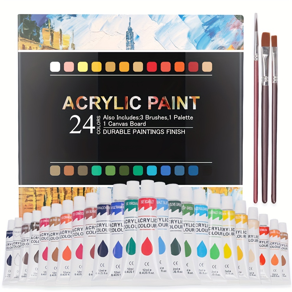 Acrylic Paint Set, 48 Colors (2 oz/Bottle) with 12 Art Brushes, Art  Supplies for Painting Canvas, Wood, Ceramic & Fabric, Rich Pigments Lasting
