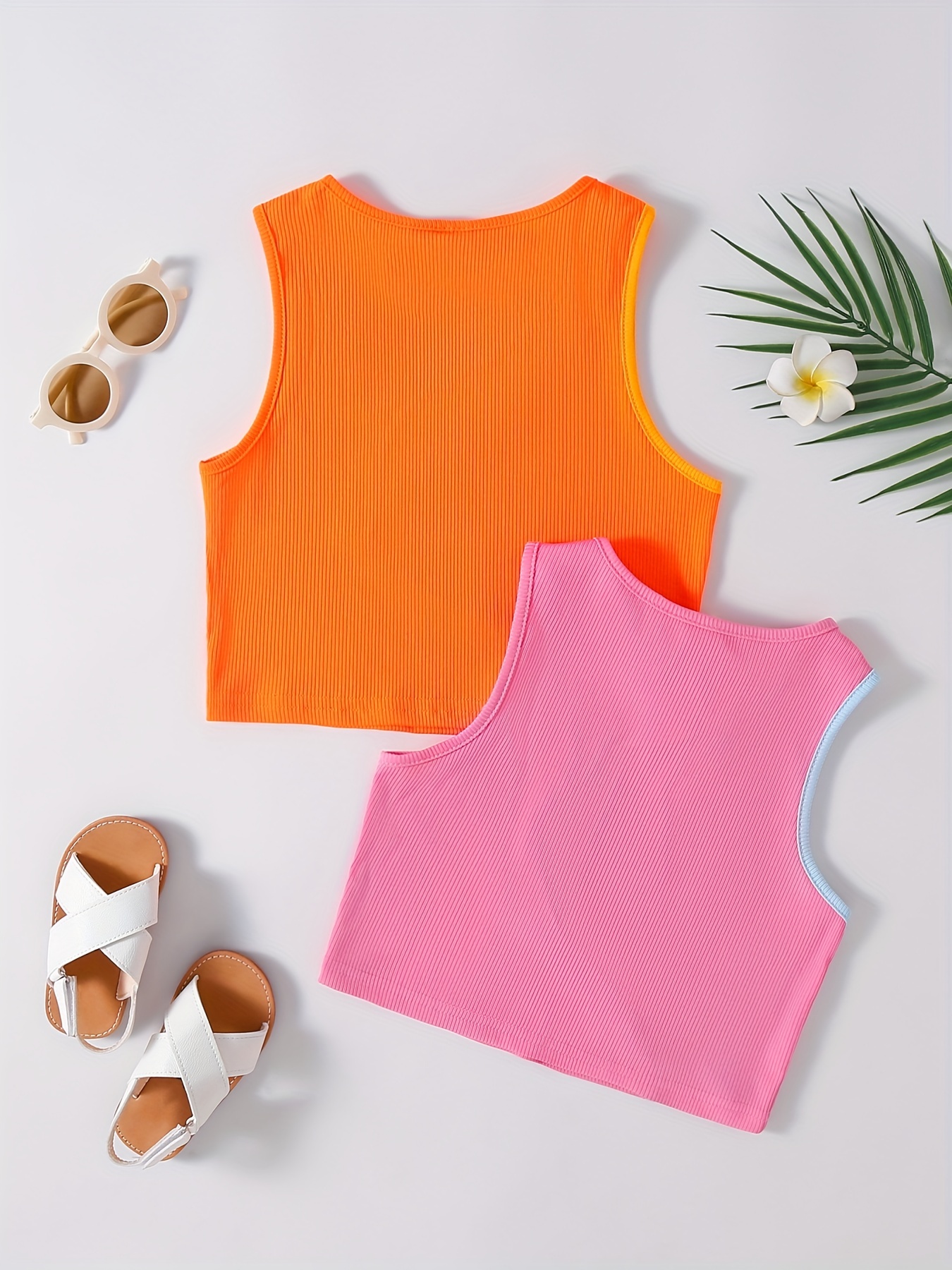 2pcs Girls Stylish Colorblock Print Sports Tank Top Set, Sports Casual Crop  Top For Summer