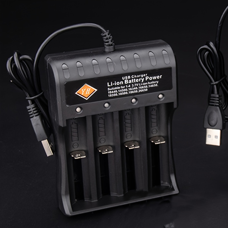  Cargador de batería 18650 de 4 bahías de carga rápida, para  baterías de iones de litio de 3.7 V TR IMR 10440 14500 16650 14650 18350  18500 16340 (RCR123), cargador de batería recargable universal inteligente  USB : Electrónica