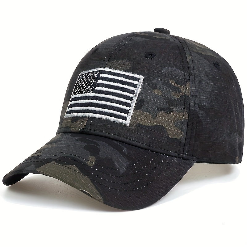 Grey Sports American Flag Hat, Men's 1pc Unique Pattern Outdoor Is Personality and Fishing Hat,Temu