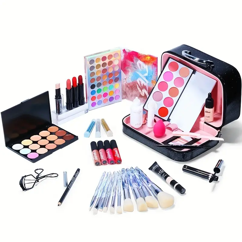 all in one professional cosmetic set with makeup tool and case perfect for eye lip and face makeup details 8