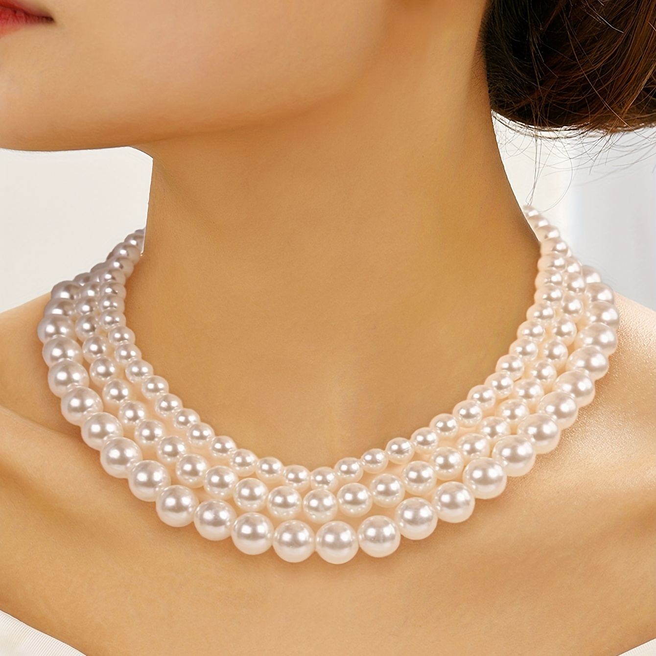 Double Layered Faux Pearl Decor Necklace Elegant Rhinestone - Temu