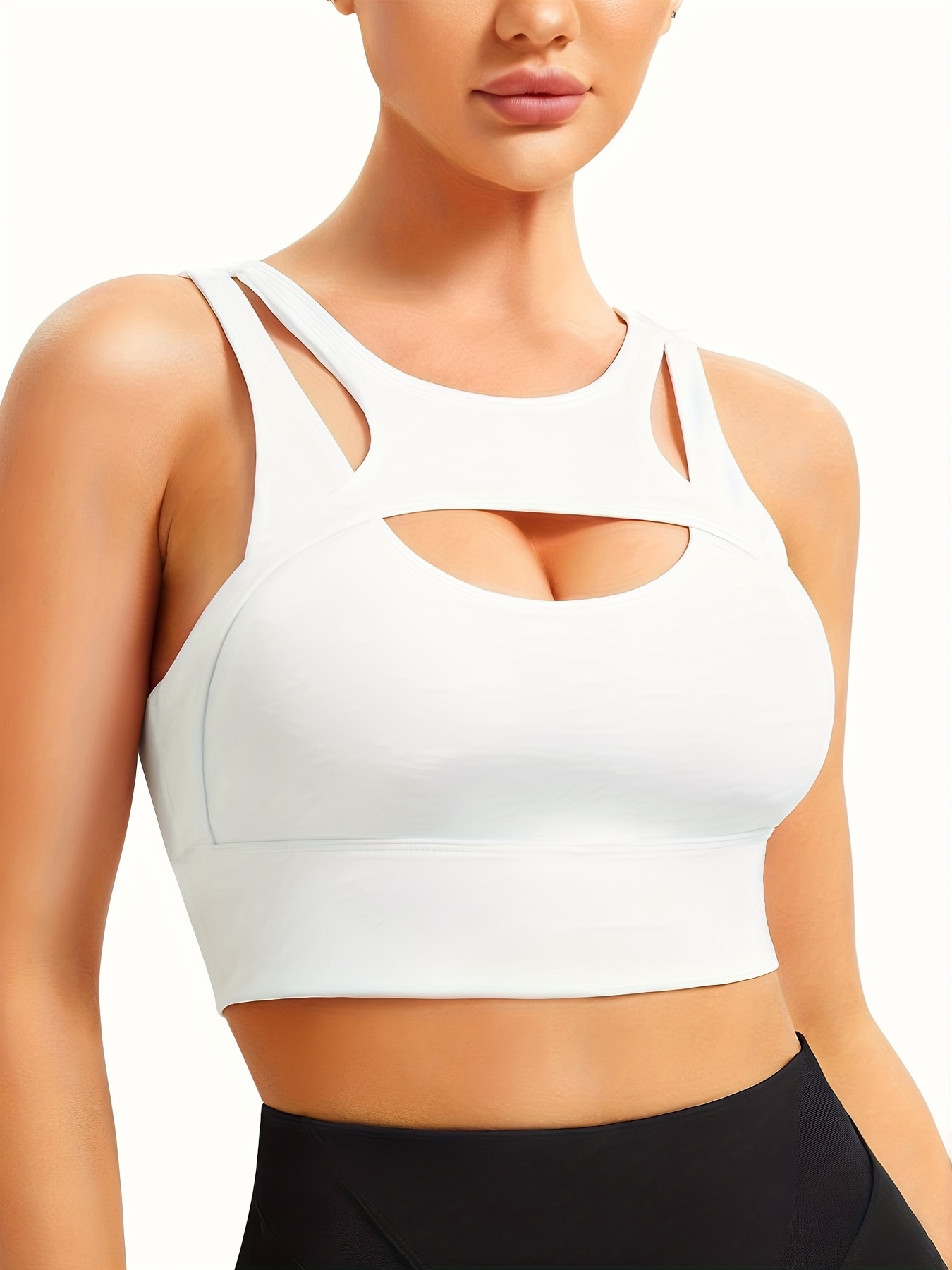 Athletic Longline Sports Bra Full Support Yoga Workout Fitness Solid Cutout  Padded Scoop Neck No Wire Seamless Gym Black : : Clothing, Shoes &  Accessories