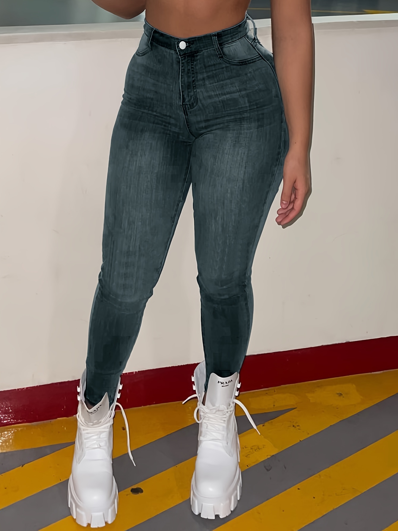High Waist Elastic Skinny Jeans Butt lifting Slim Fitted - Temu