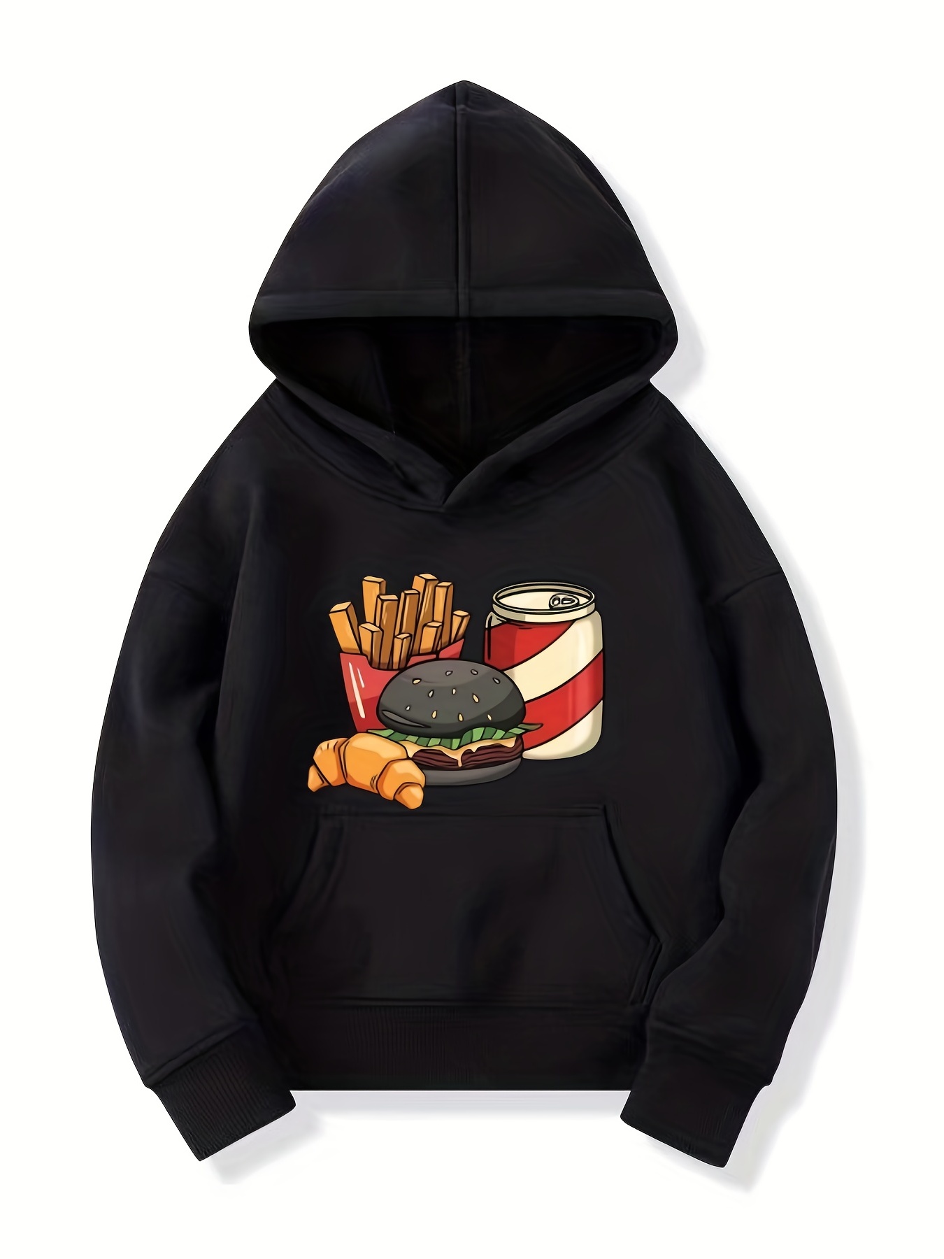 Fast Food Print Boys Casual Pullover Long Sleeve Hoodies, Boys