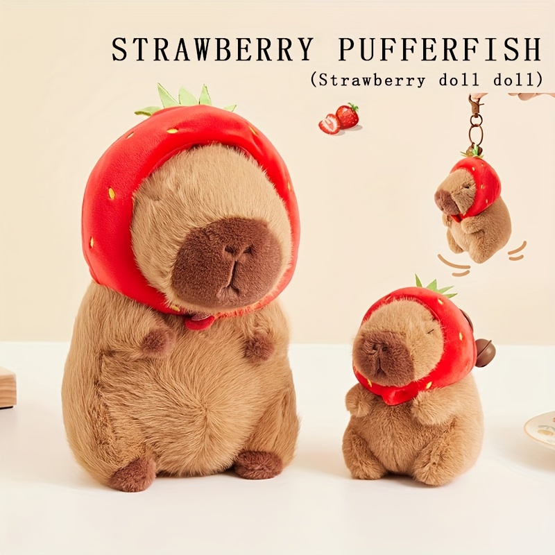 

1pc Cute Strawberry Capybara Keychain Cute Turtle Backpack Plush Animal Soft Doll Keyring Trendy Car Key Ring Bag Charms For Women Girls