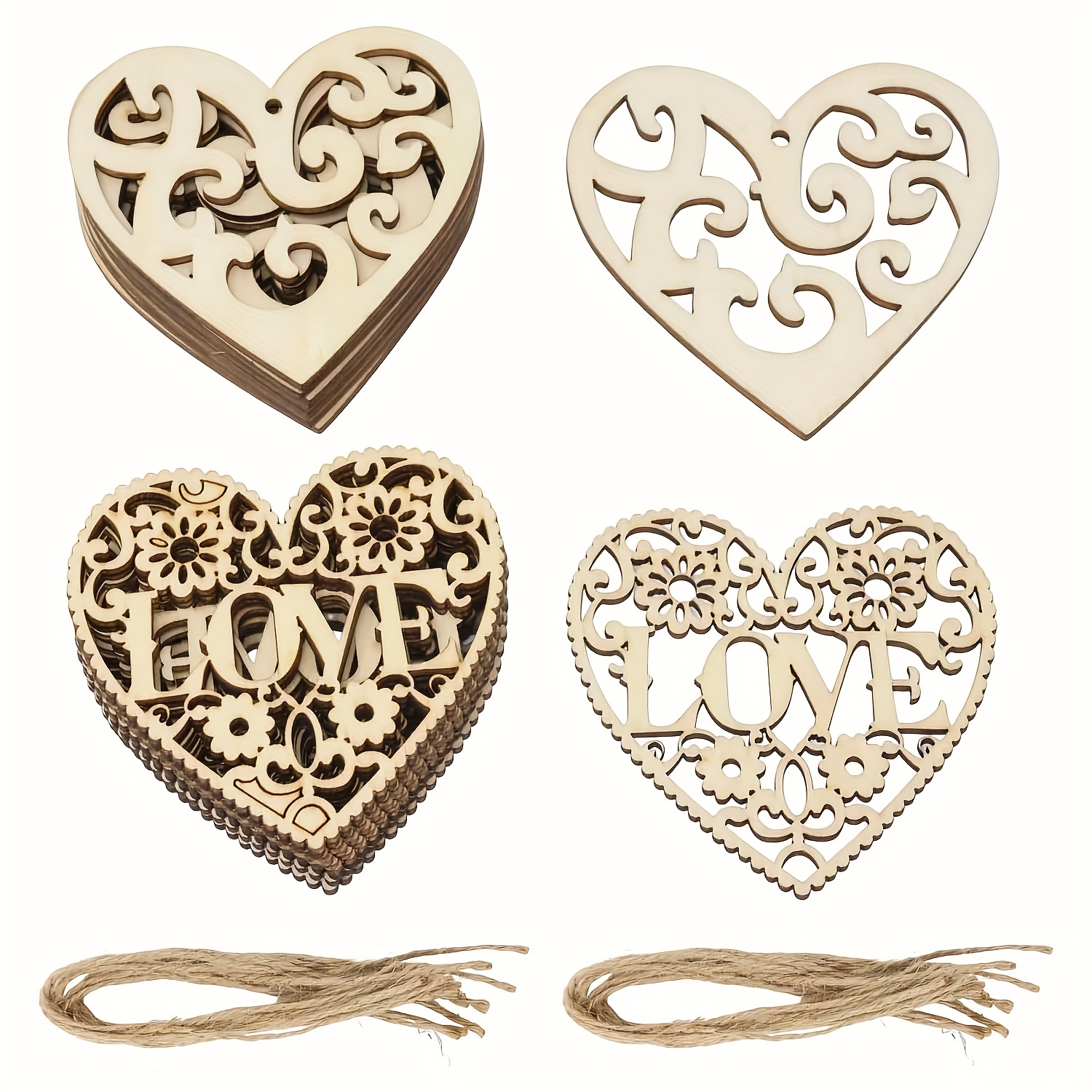 45 piezas de corazones de madera sin terminar para manualidades, adornos de  corazón de madera, corazones sin terminar para el día de San Valentín y