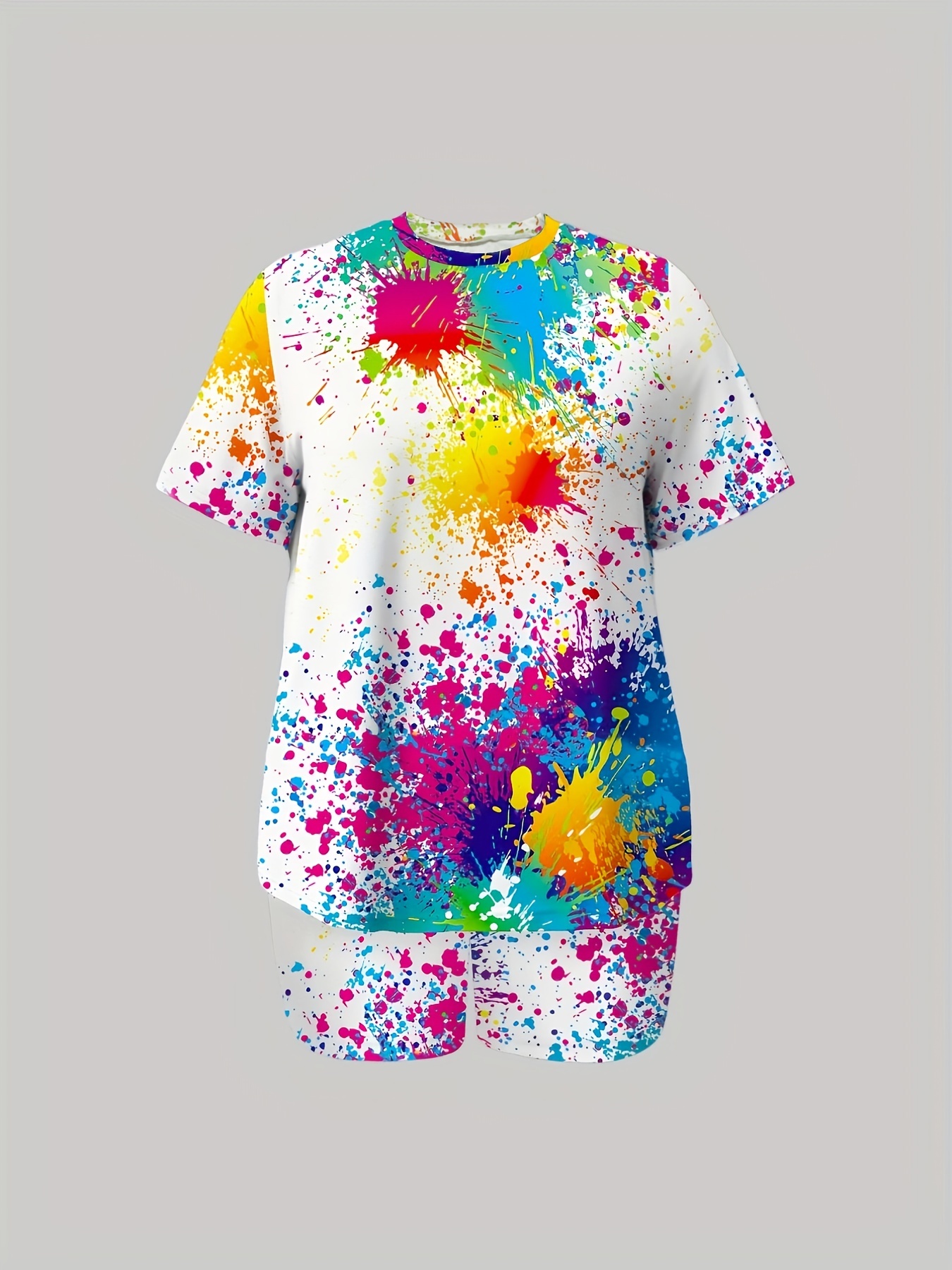 TWO PIECE SET Rainbow Print T Shirt Blouse Pattern Design