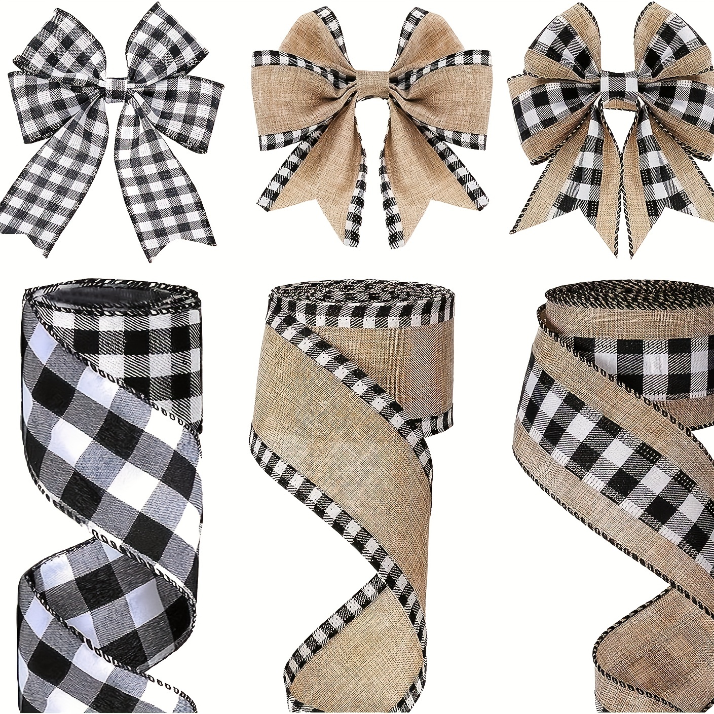 DIY Black White Gingham Ribbon - Crafts Decoration Wire Ribbon  Multifunction Christmas Plaid Wired Ribbon Durable Bows Ribbon Suitable for  Gifts