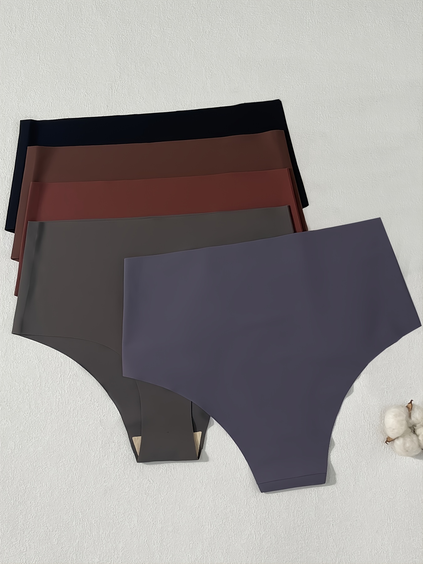 [5 Pack] Solid Color Nude Briefs, Skin-friendly & Comfortable High Waisted  Seamless Briefs, Women's Underwear & Lingerie
