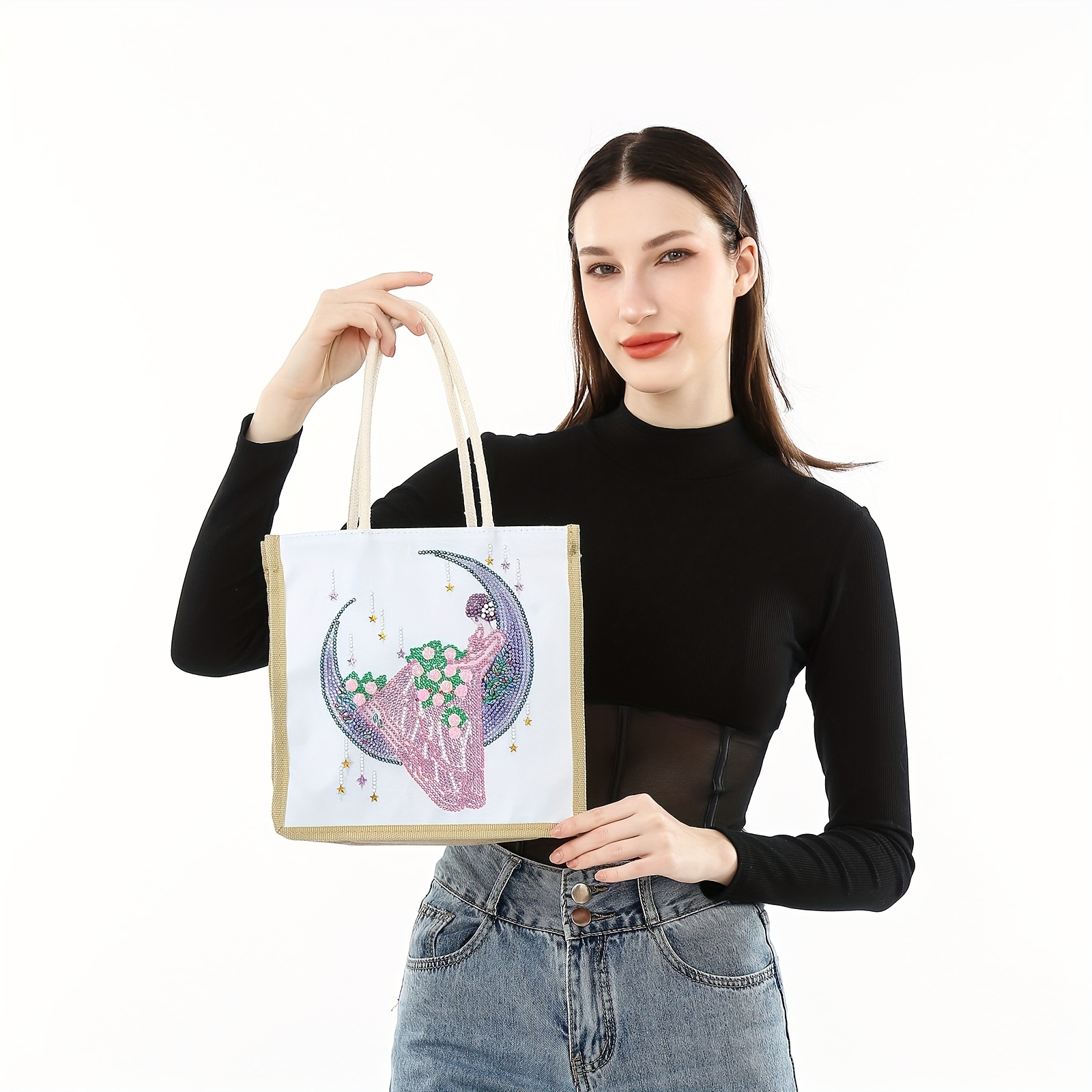 Diy Artificial Diamond Painting Shopping Bag Size Canva Fabric Bag