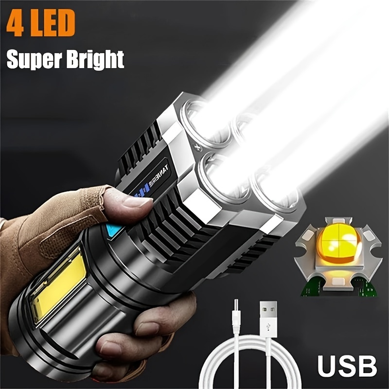 1pc LED Flashlight USB Rechargeable High Lumens Tactical Light With COB 4X LED Handheld Super Brightest Flashlights Portable Torch For Outdoor Camping Emergency Lantern
