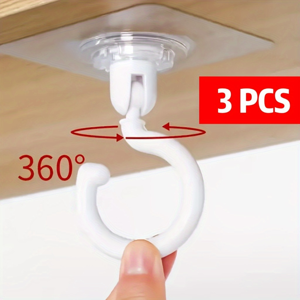 3pcs Plastic 360° Swivel Ceiling Hook - No Drilling Required - Self  Adhesive Hanging Hook - Perfect For Hanging Plants, Towels, Coats & More!