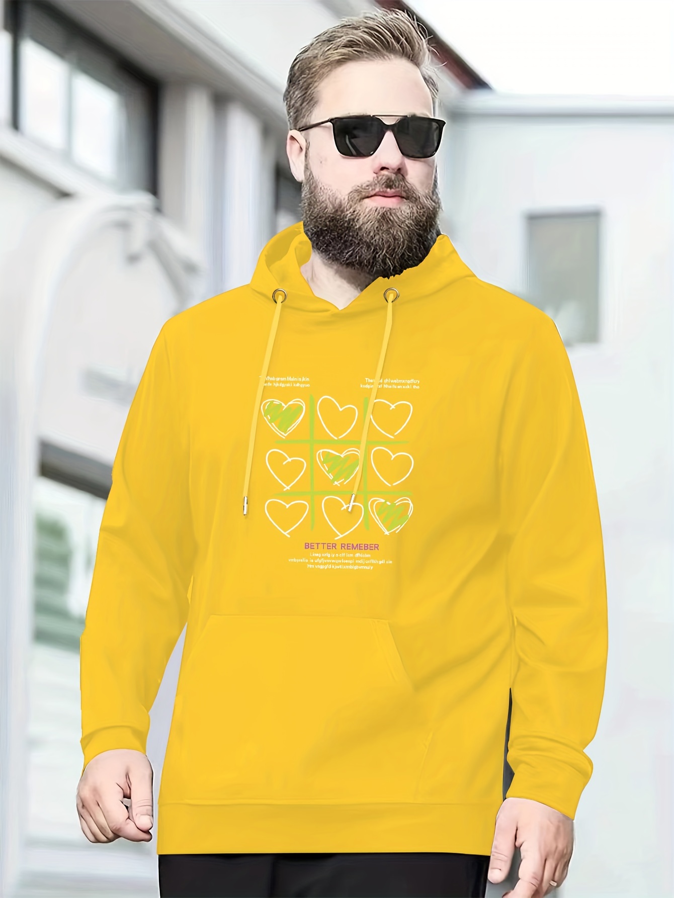 Plus Size Men's Heart Print Hooded Sweatshirt Oversized - Temu