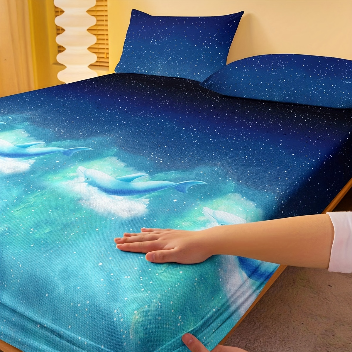 Dolphin Starry Sky Fitted Sheet Set Dustproof Non slip - Temu Canada