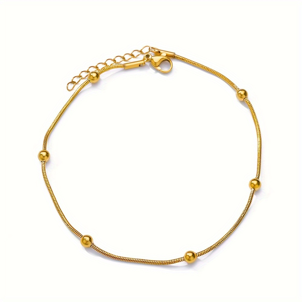 E-shop 1 Stück Einfacher Modischer Edelstahl-Perlenfußkettchen für Damen, Vielseitig Trendig, Ideal für den , Dates, Partys Accessoire-Kombinationen