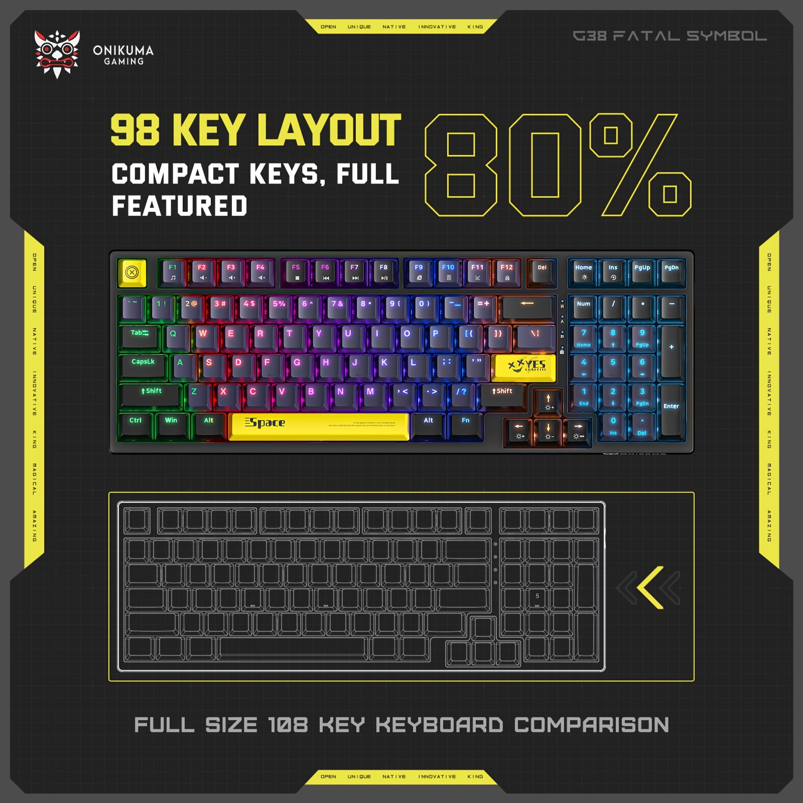 Onikuma G38 Wired Usb Mechanical Keyboard 98 Keys Gamer For Pc Laptop ...