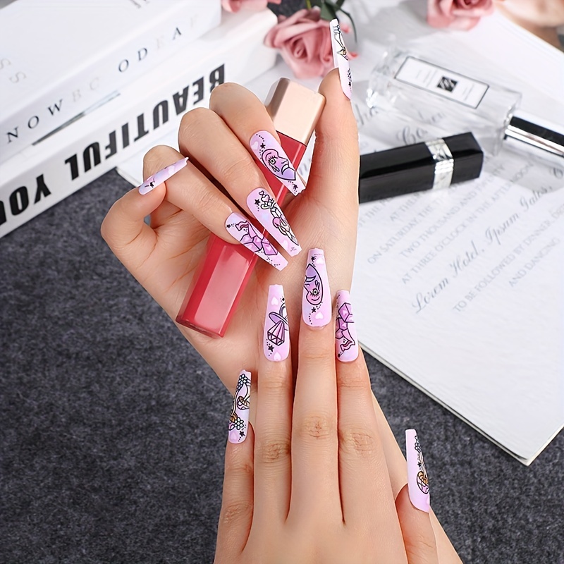 Ballet Press On Nail Long Coffin 3d Cartoon Nail Charms - Temu