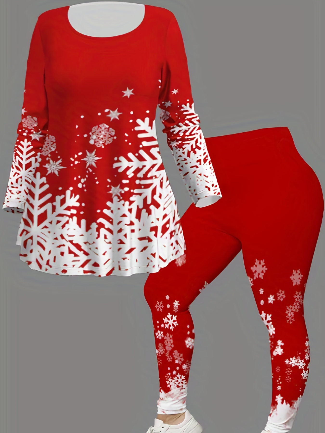 Plus Size Snowflake Print Top & Leggings Set