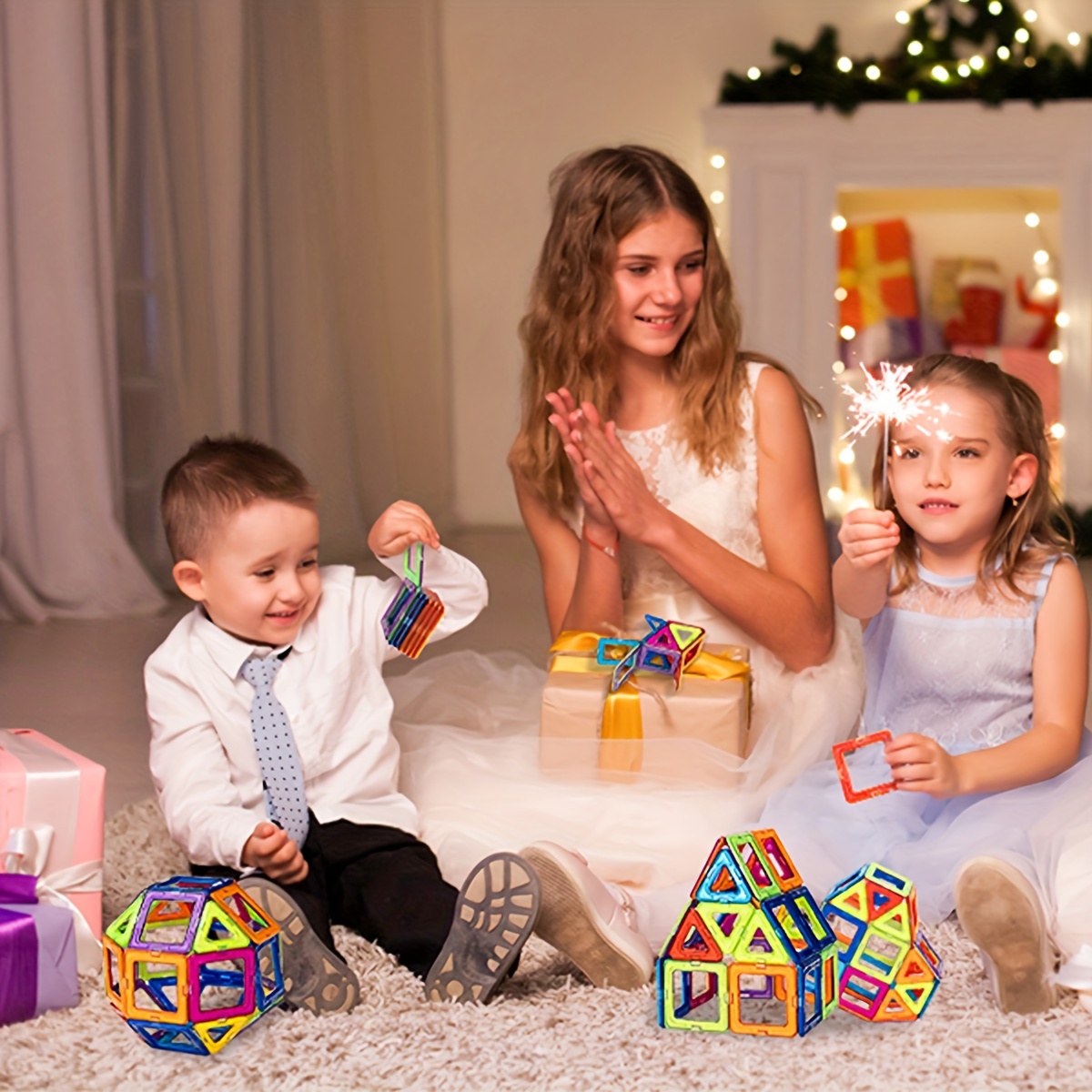 38pcs Jeu Bloc de Construction Magnétique Enfant Cadeaux D'anniversaire de Noël  pour 3 4 5 6 ans Filles Garcons