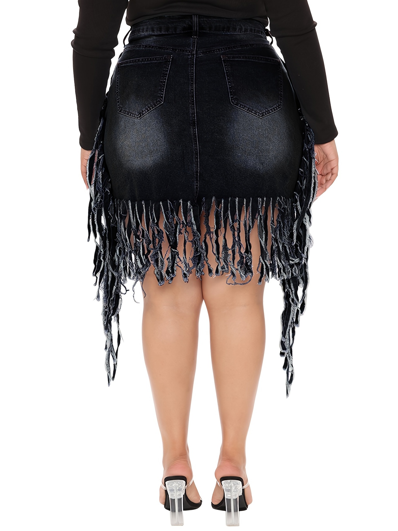 Sultry Black Fringe Denim Skirt – Big House Of Fashion
