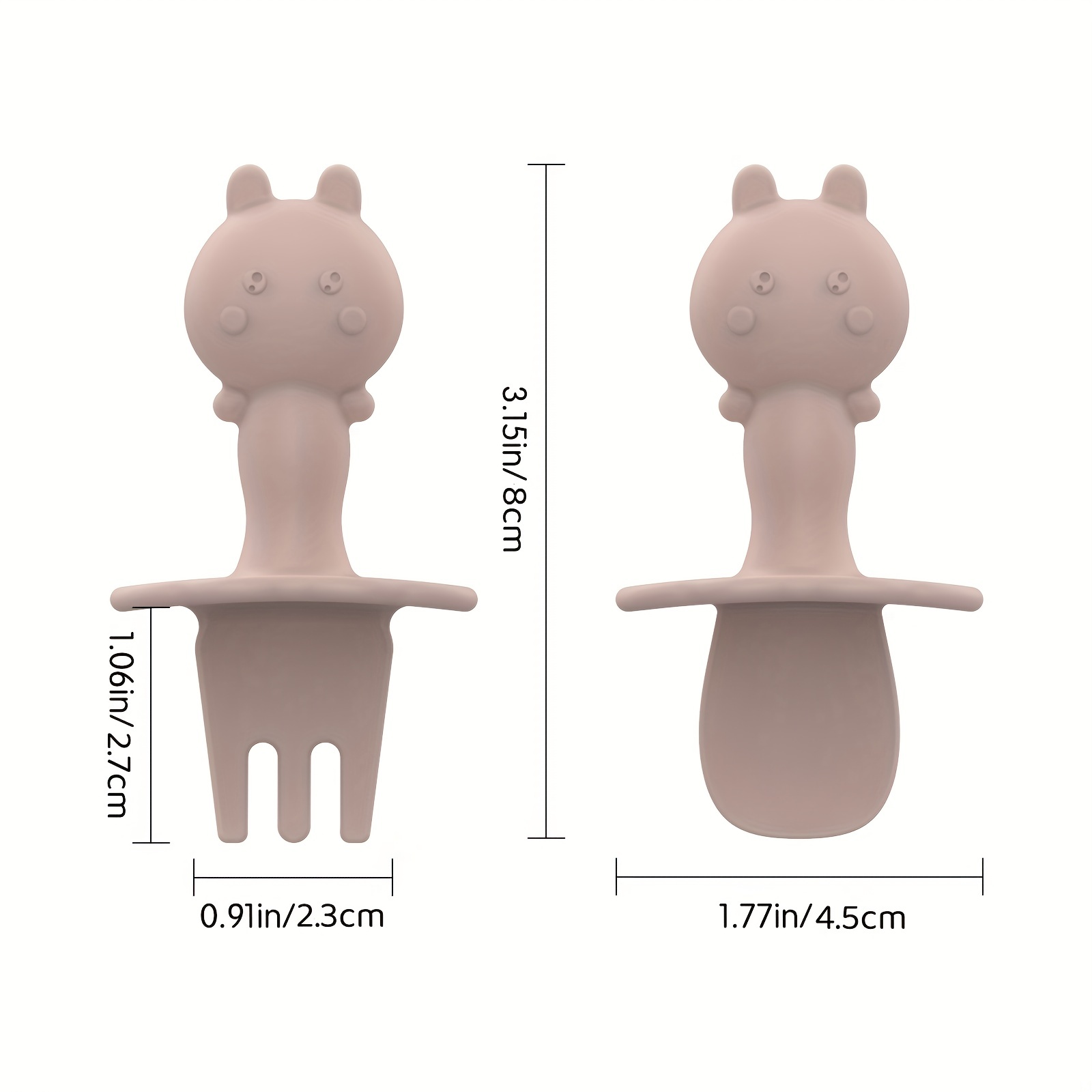 Baby Fork and Spoon Set, Eco-Friendly Silicone Rabbit Toddler Feeding Utensils