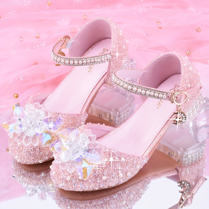 Zapatos de princesa para niños y niñas, con lentejuelas y diamantes de  imitación, zapatos de baile de cristal para niños (morado, 11 años)