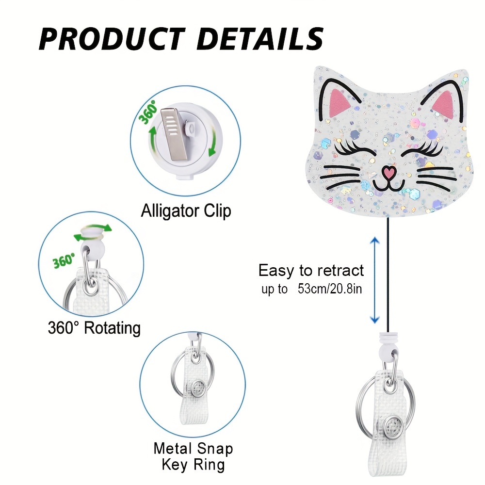 Cute Cat Reel Holder Retractable with ID Clip for Nurse Nursing Name Tag Card Heart Anatomy Nursing Student Doctor Rn LPN Medical Assistant Work