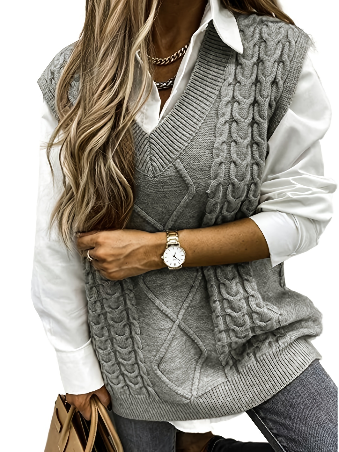 Braided Sweater Vests Casual Solid Loose High Neck - Temu