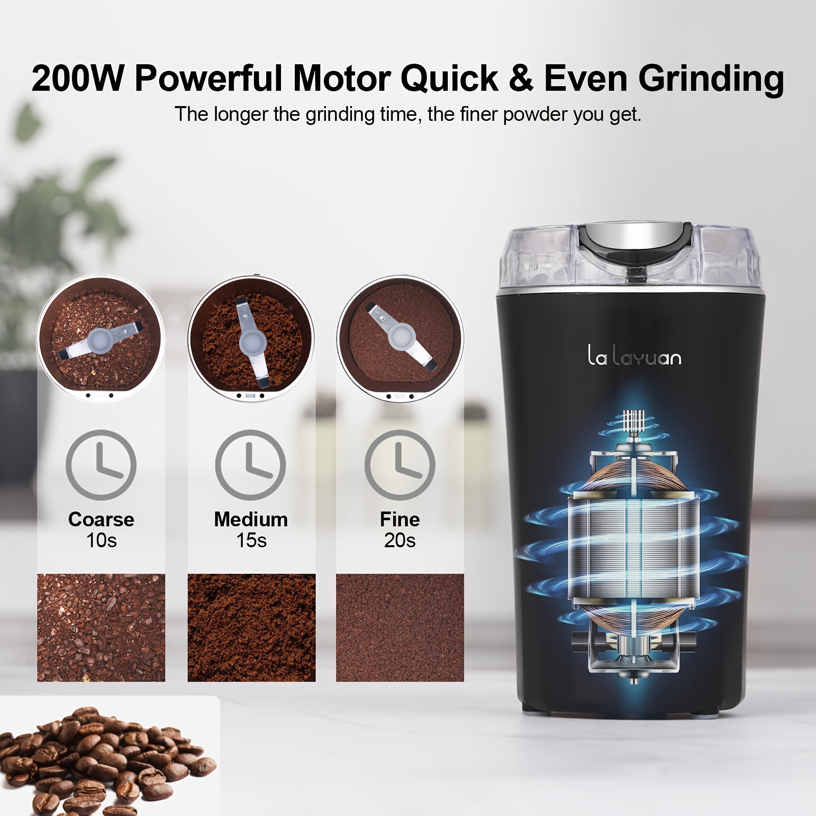 1pc Electric Coffee Bean Grinder 200W Electric Powerful Spice Grinder One  Touch Push-Button Control Espresso Grinder Herb Grinder Coffee Grinder For  Spices Herbs Nuts 