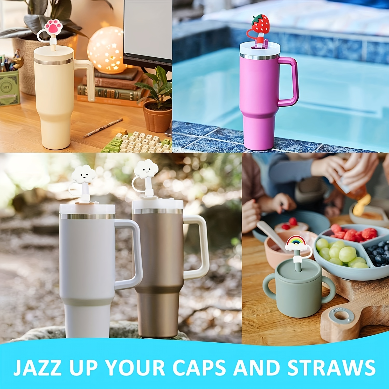  Straw Covers with Straws for Stanley Tumbler Cups 40 oz,10mm  Silicone Straw Cover Caps,4 Colors,4+4+1 Pcs : Health & Household