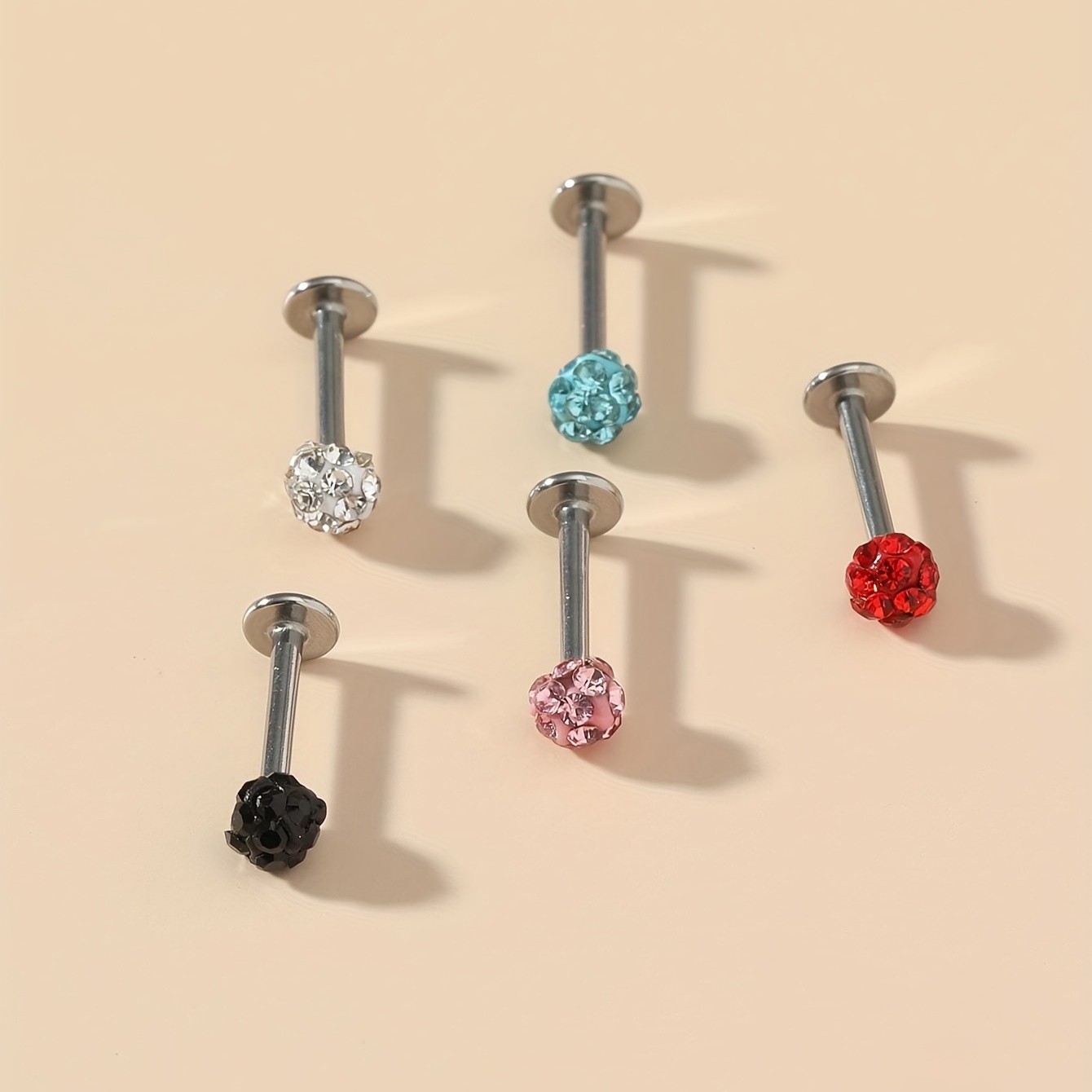 5pcs Rhinestone Stainless Steel Nose Studs, Gift Set