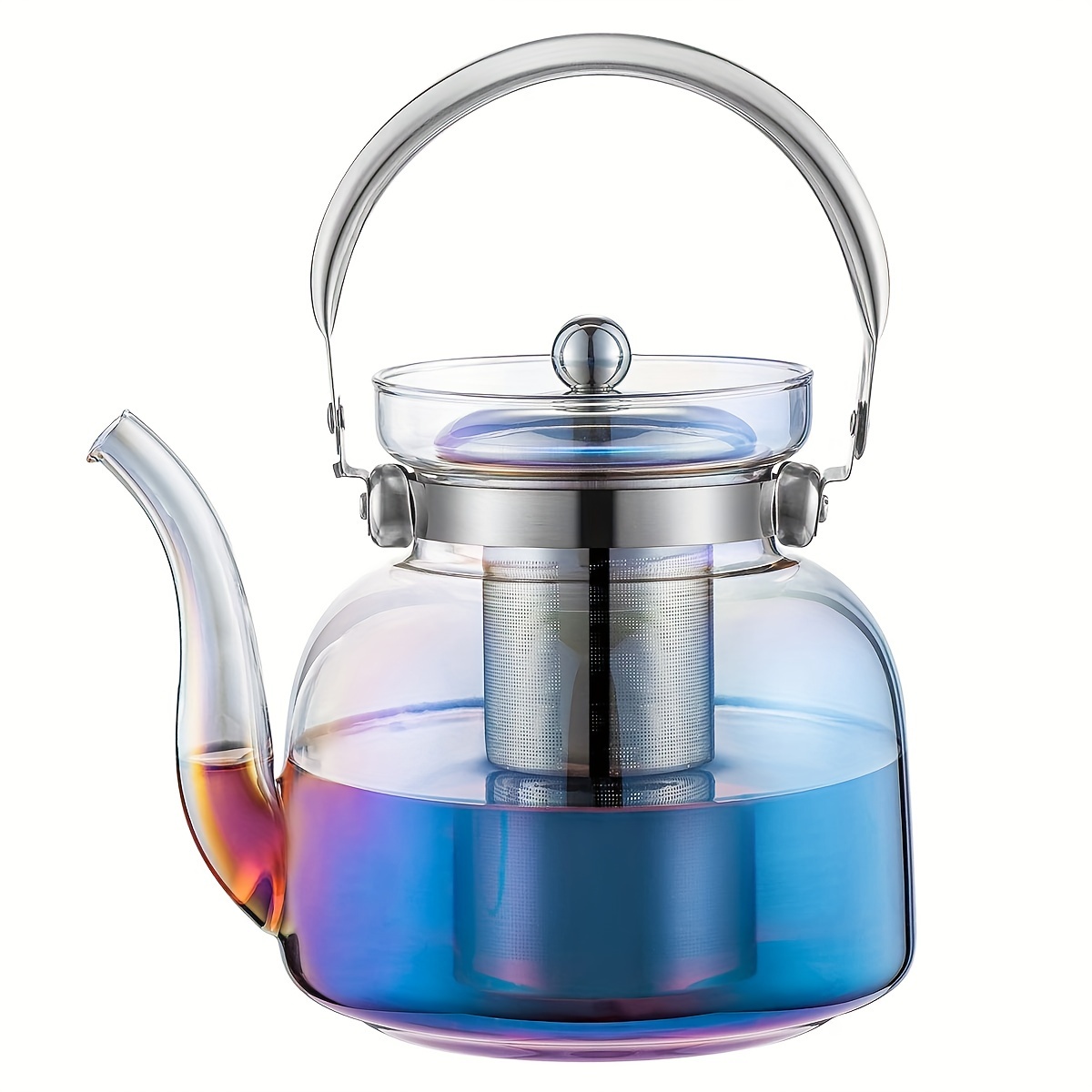 Iridescent Glass Teapot Kettle With Lid, Removable Stainless Steel Infuser  And Handle, Stovetop Safe Tea Maker For Blooming And Loose Leaf Tea, Tea  Accessories - Temu