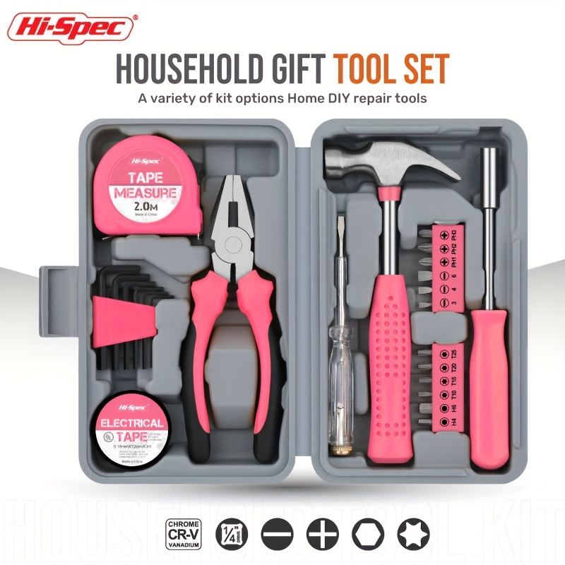 pink home hardware set pliers tape measures hammers home repair kit set details 4