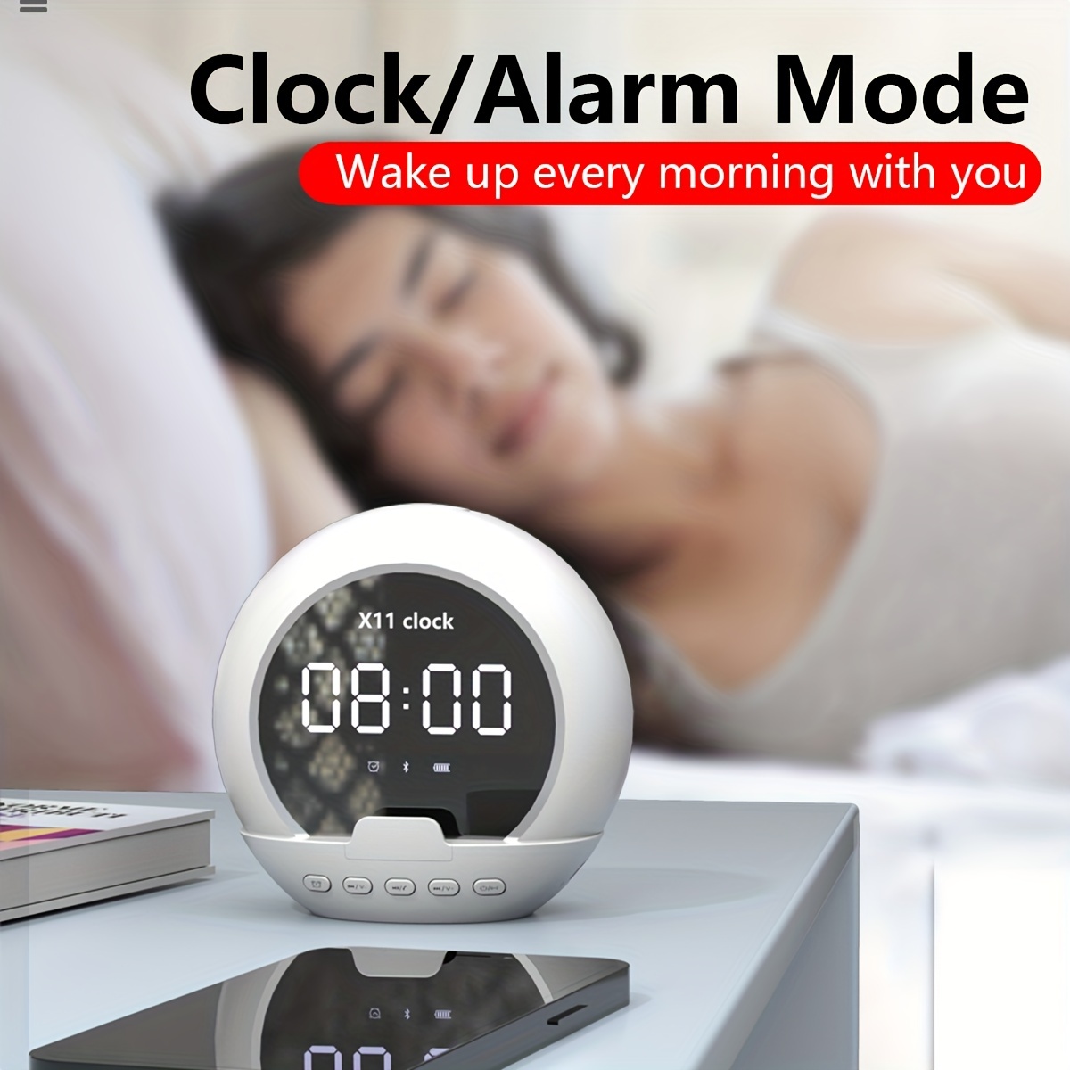 1pc Espejo Led Reloj Despertador Digital Altavoz Inalámbrico - Temu