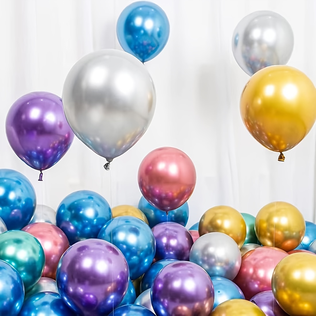 12 Metallic Blue Balloons, Pearlized Chrome finish, for DIY