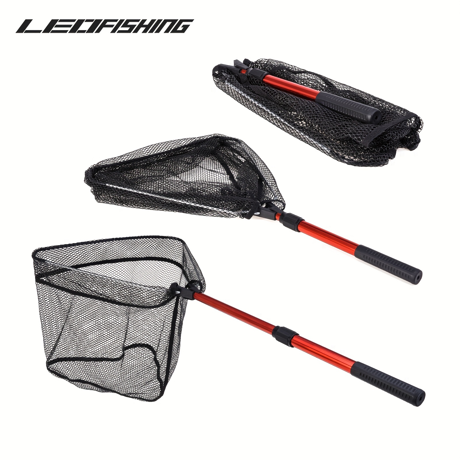 1pc Durable Foldable Fishing Net with Rubber Handle - Safe Fish Catching  and Releasing