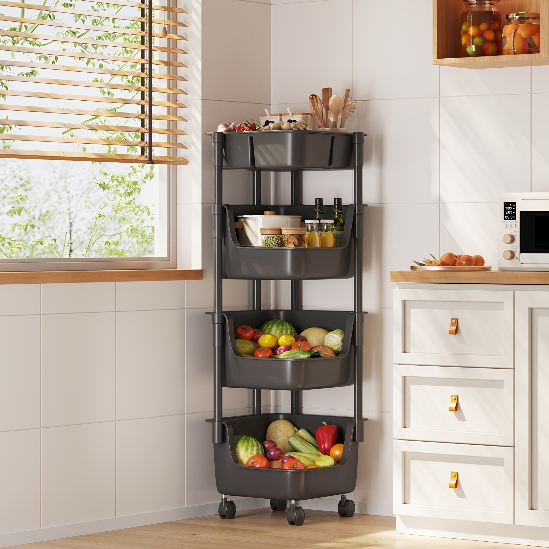 3/4/5 Layer Kitchen Storage Rotatable Rack Corner Organizer Bathroom  Trolley Multi-Layer Fruit Vegetable Basket Household Shelf